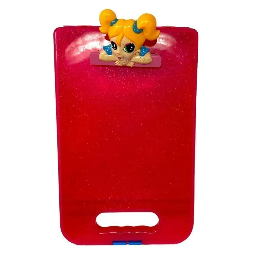 Vintage Lisa Frank Blonde Girl Pink Glitter Clipboard Art Storage Container Nurs